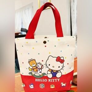 Red and white hello kitty canvas tote bag